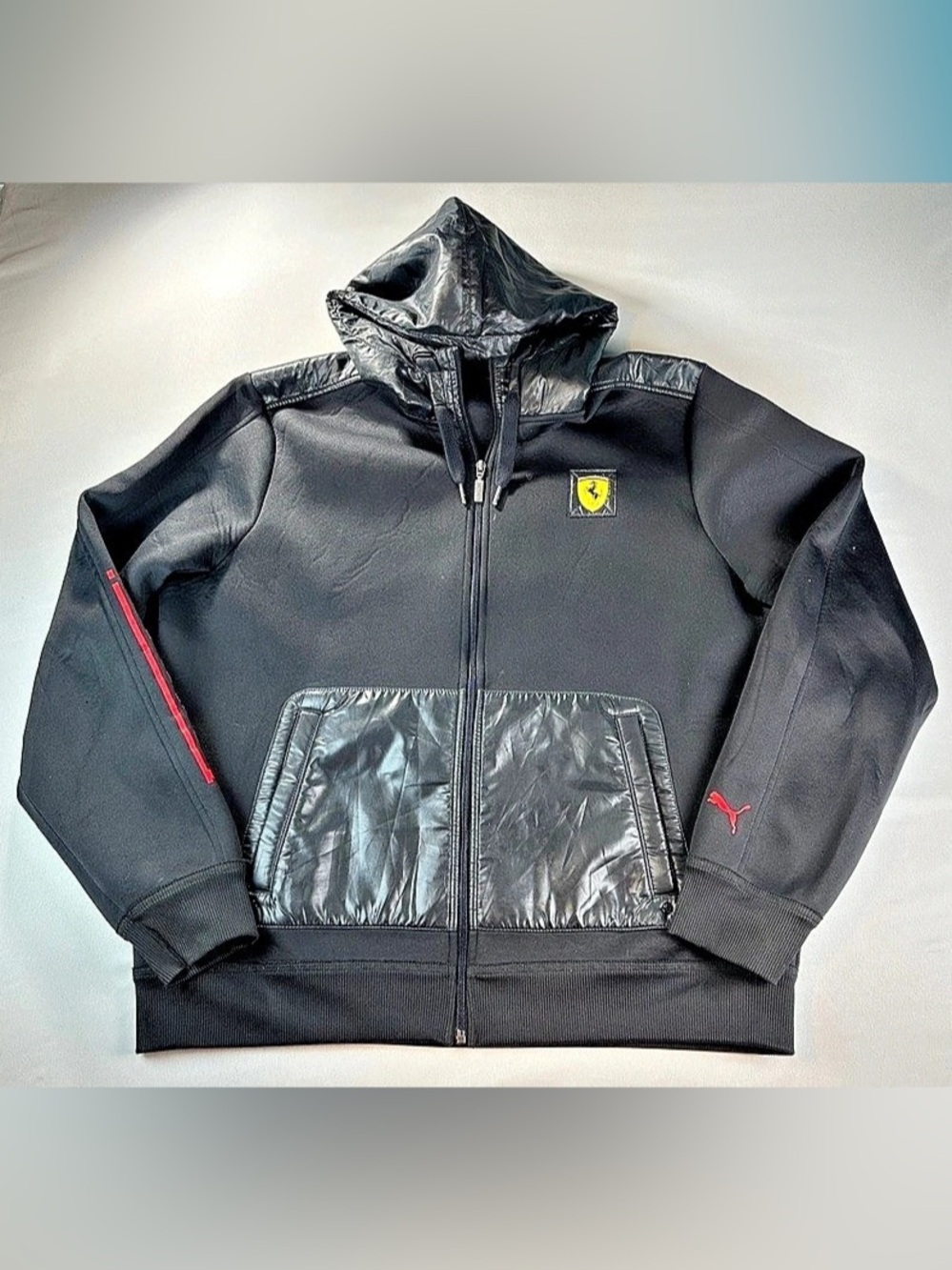 Puma Scuderia Ferrari Hoodie Mens XL Black Fleece Full Zip Sweatshirt Racing